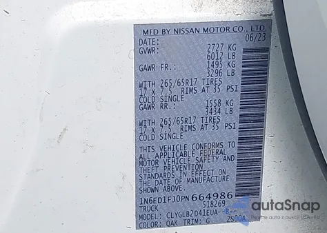 2023 Nissan Frontier Long Bed Sv 4X2 из США, поврежденный, VIN 1N6ED1FJ0PN664986